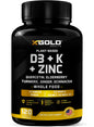 Botella suplemento Vitamina D3 K2 K1 Zinc Saúco 8 en 1 X Gold Health