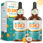Vitaminas liposomales D3 y K2 en botella transparente con gotero
