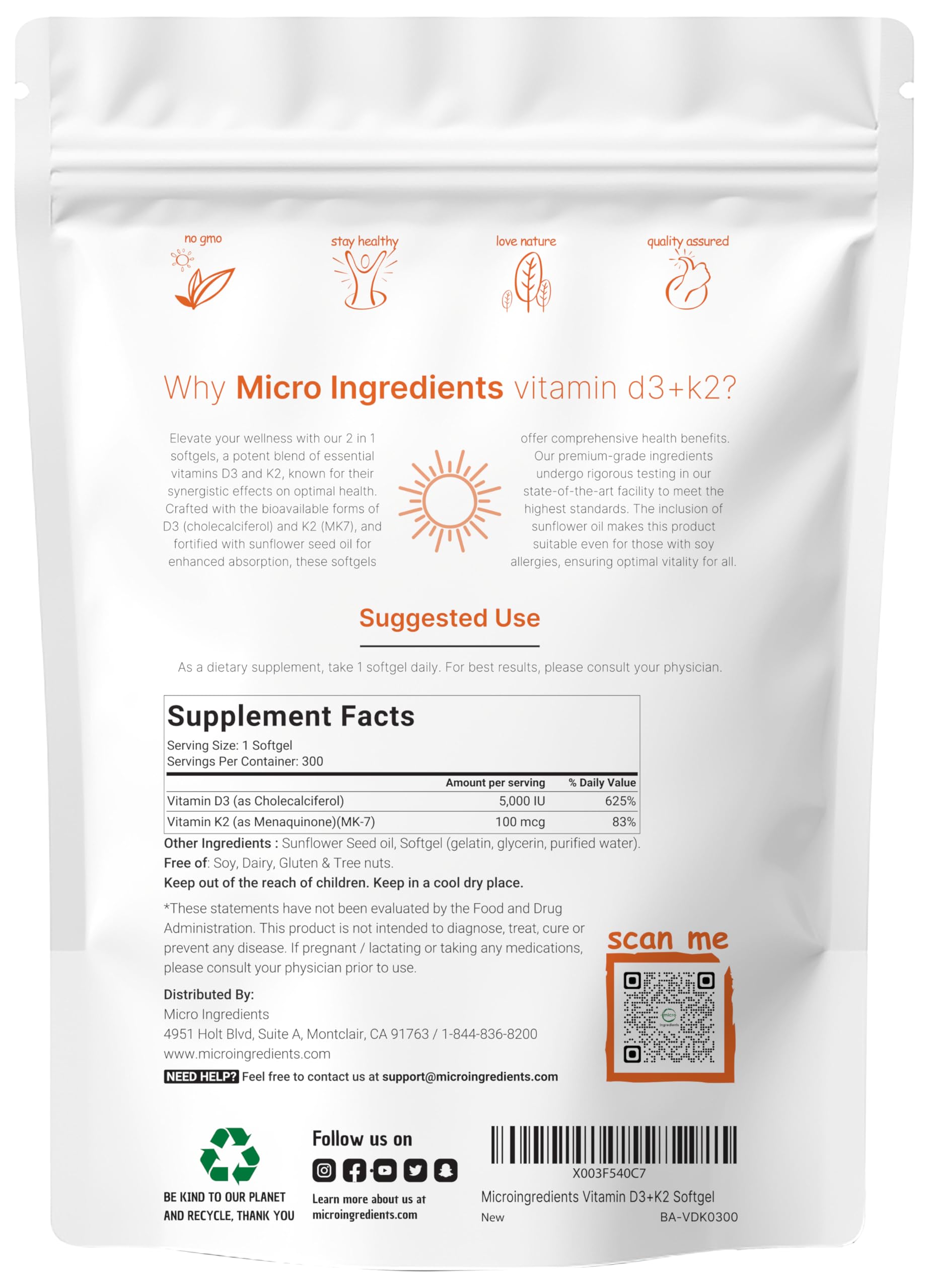 Vitamina D3 con K2 10 meses de suministro