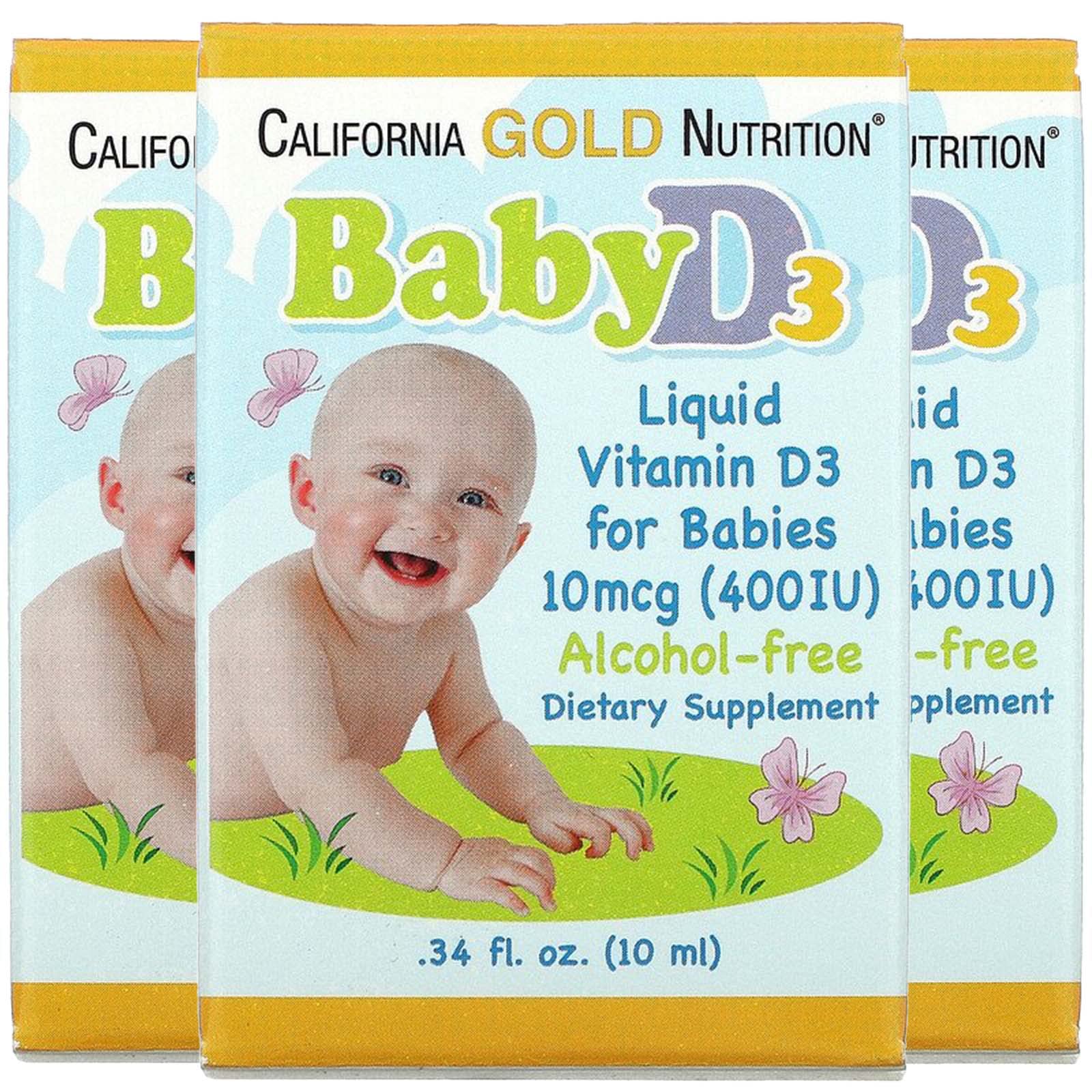 Botella de vitamina d3 líquida para bebés california gold nutrition