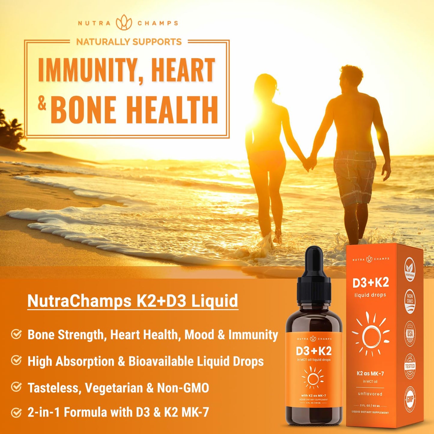 Vitamina d3 líquida NutraChamps con aceite mct para mejor absorción