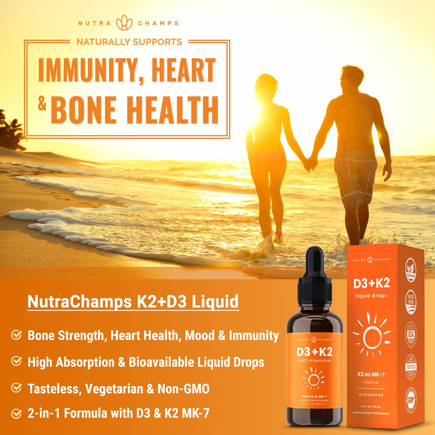 Vitamina d3 líquida NutraChamps con aceite mct para mejor absorción