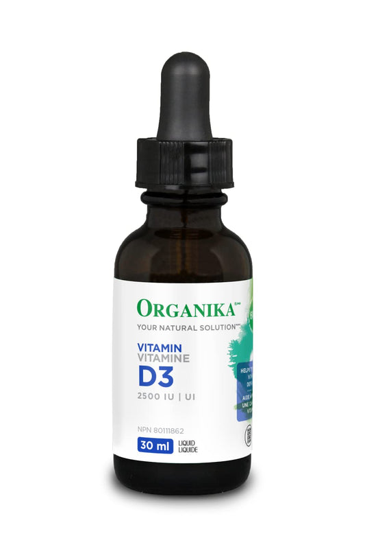 Frasco de vitamina D3 líquida Organika 2500 IU 30 ml