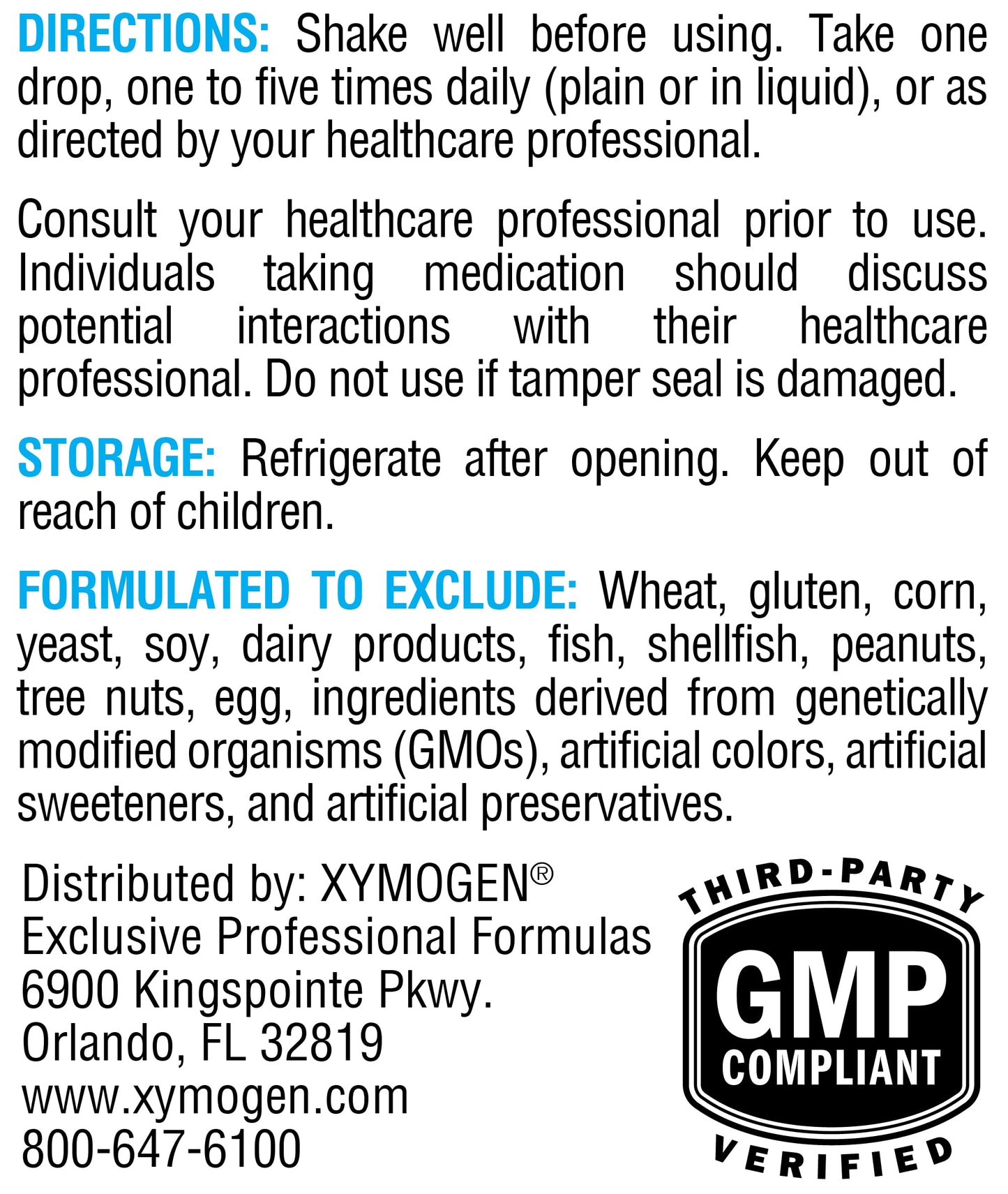 Vitamina D3 líquida XYMOGEN sin gluten, sin soya, sin OMG