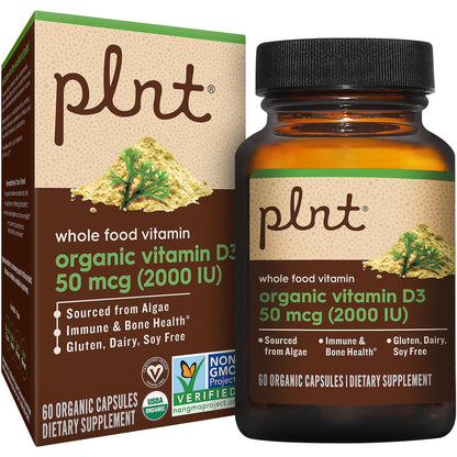 Vitamina D3 Orgánica 60 cápsulas 2000 UI plntA embalaje frontal