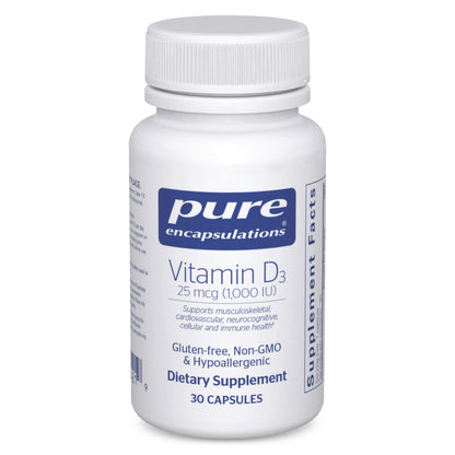 Vitamina D3 Pure Encapsulations 30 cápsulas - frasco frontal