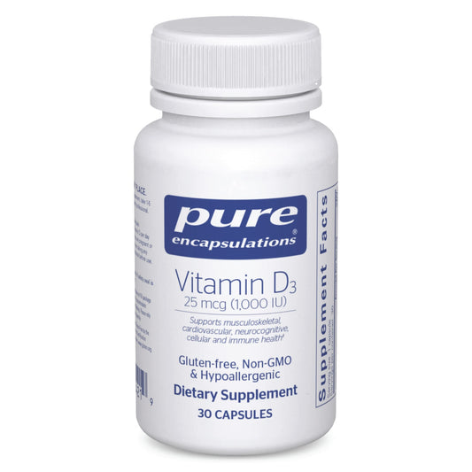 Vitamina D3 Pure Encapsulations 30 cápsulas - frasco frontal