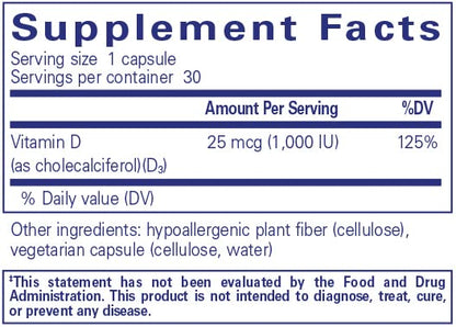 Vitamina D3 Pure Encapsulations cápsulas - detalle frontal