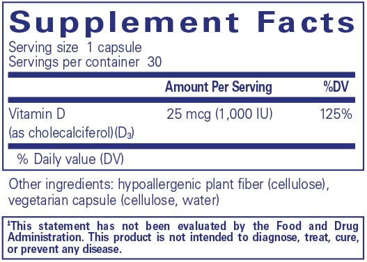 Vitamina D3 Pure Encapsulations cápsulas - detalle frontal