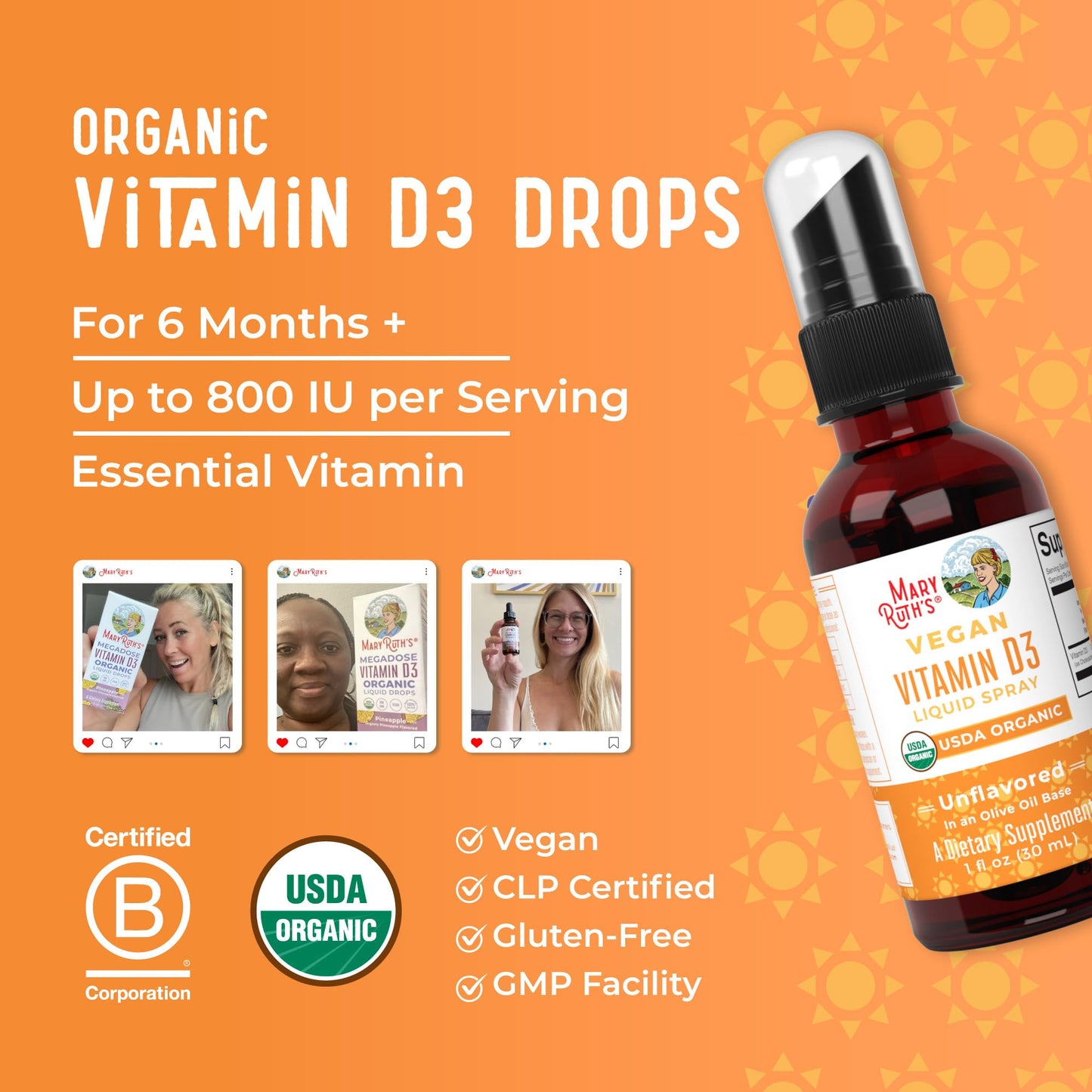 Vitamina d3 en spray maryruth orgánico certificado 30 dosis