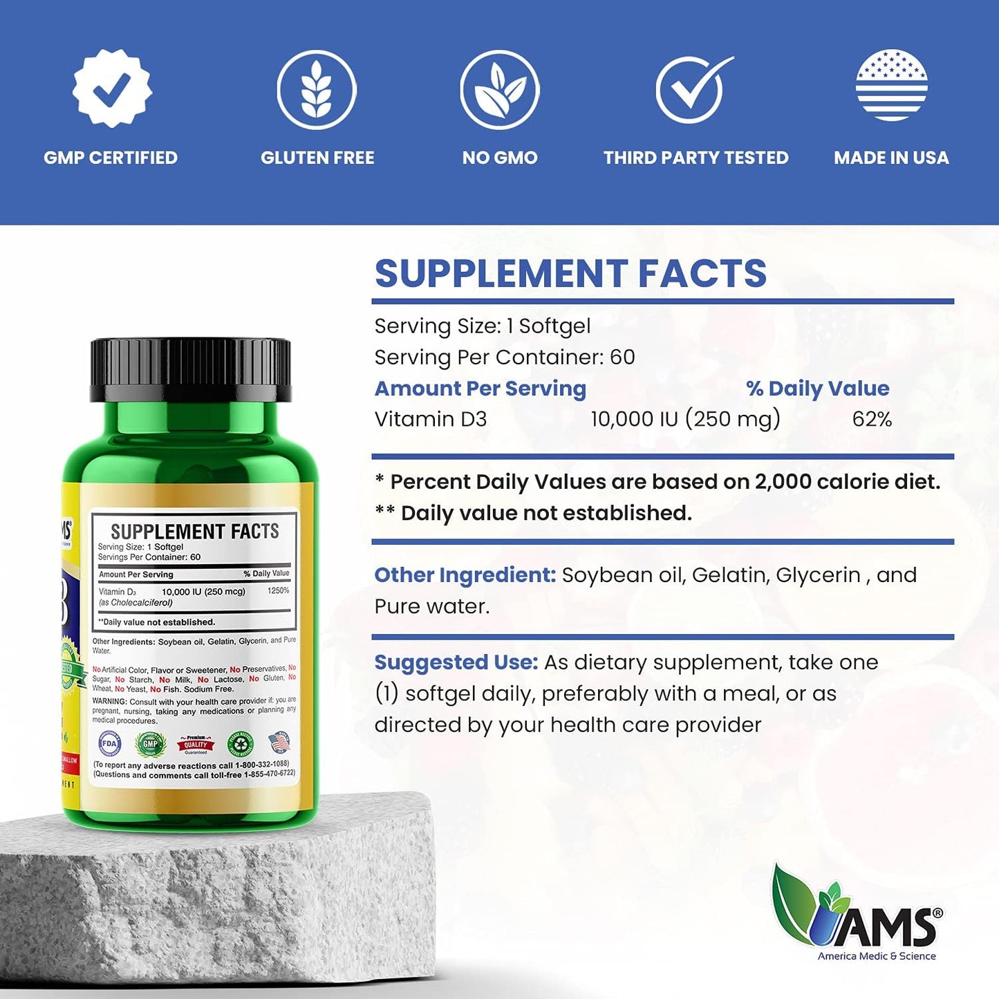 Vitamina del sol Xtra D3 10000 IU de America Medic & Science