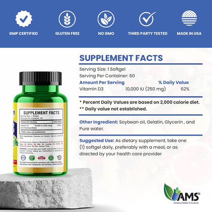 Vitamina del sol Xtra D3 10000 IU de America Medic & Science