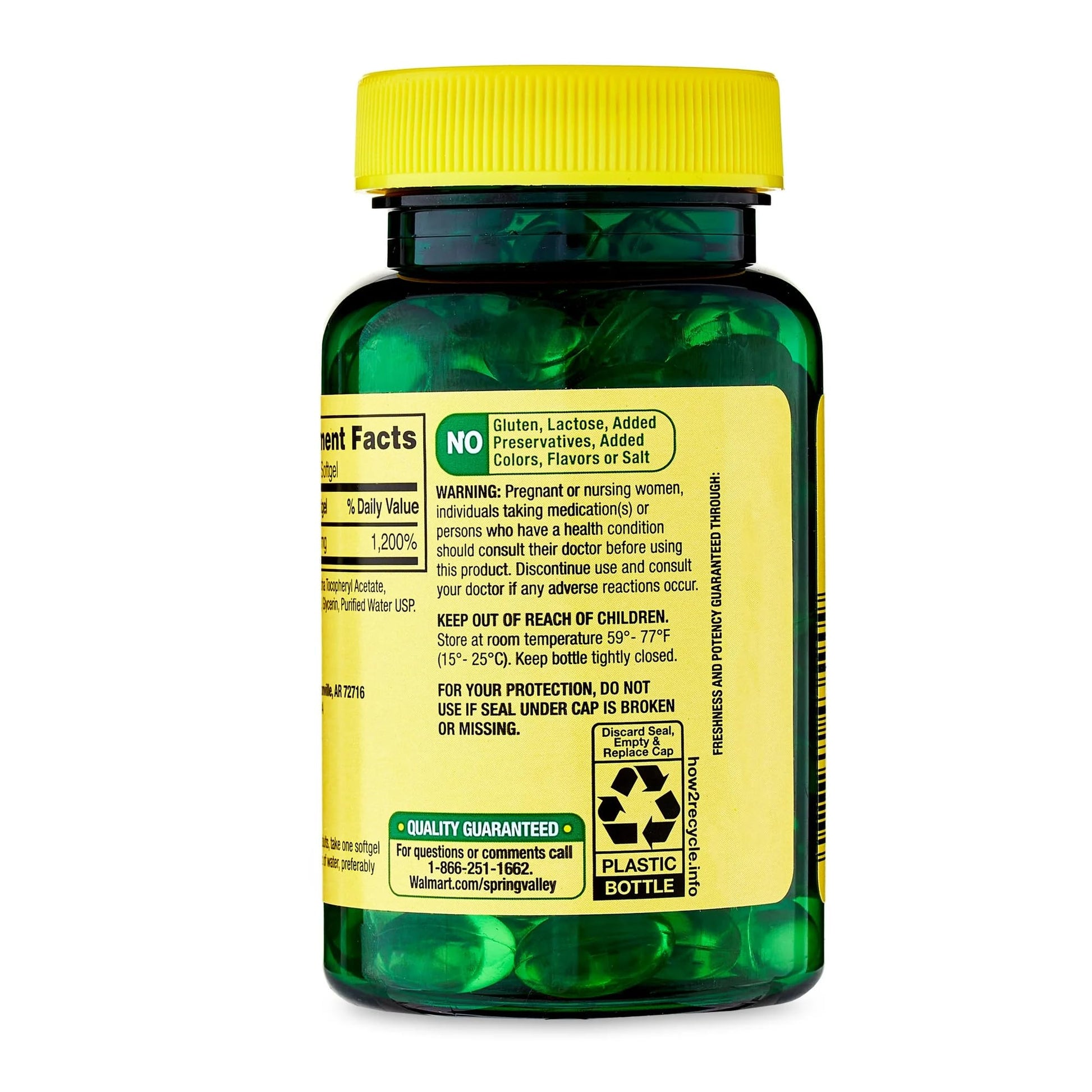 Vitamina E cápsulas blandas no GMO y sin gluten Spring Valley