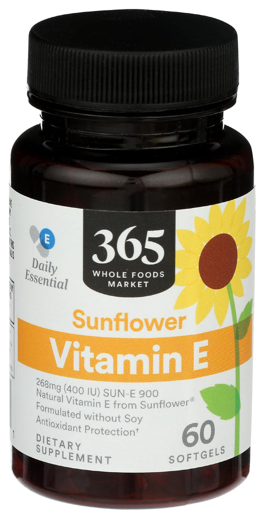 Botella de Vitamina E de girasol marca 365 Whole Foods