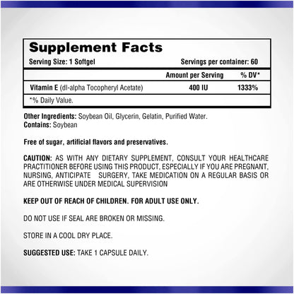 Vitamina E Natural Systems frasco con 60 cápsulas blandas