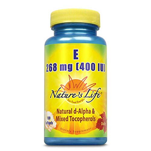 Botella de vitamina e natures life 400 ui 100 cápsulas