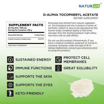 Lado derecho frasco de vitamina e Naturlux D-Alpha