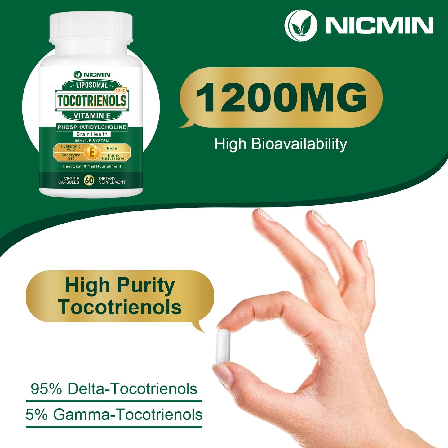 Suplemento Vitamina E Tocotrienoles NICMIN con 1200mg por porción