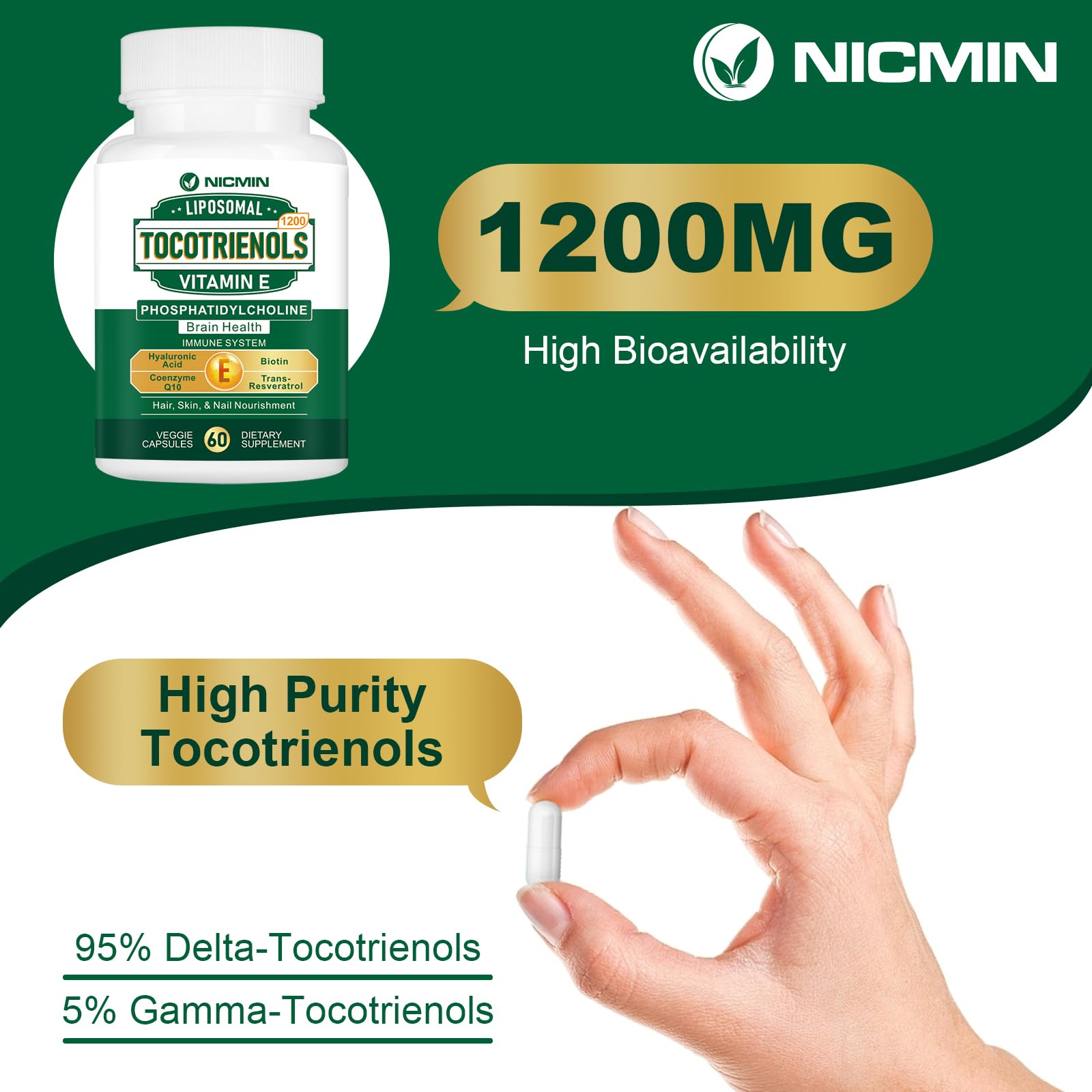 Suplemento Vitamina E Tocotrienoles NICMIN con 1200mg por porción