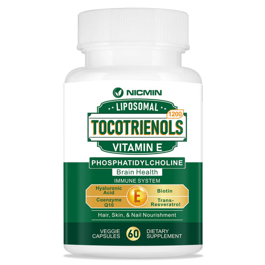 Botella de cápsulas de Vitamina E Tocotrienoles 1200mg NICMIN 60 cápsulas