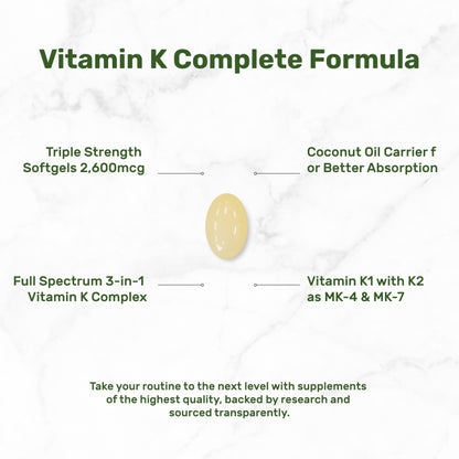 Vitamina K Completa para salud ósea y cardíaca.