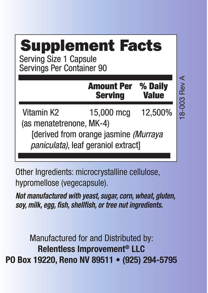 Vitamina K2 Mk4 15,000 mcg por cápsula