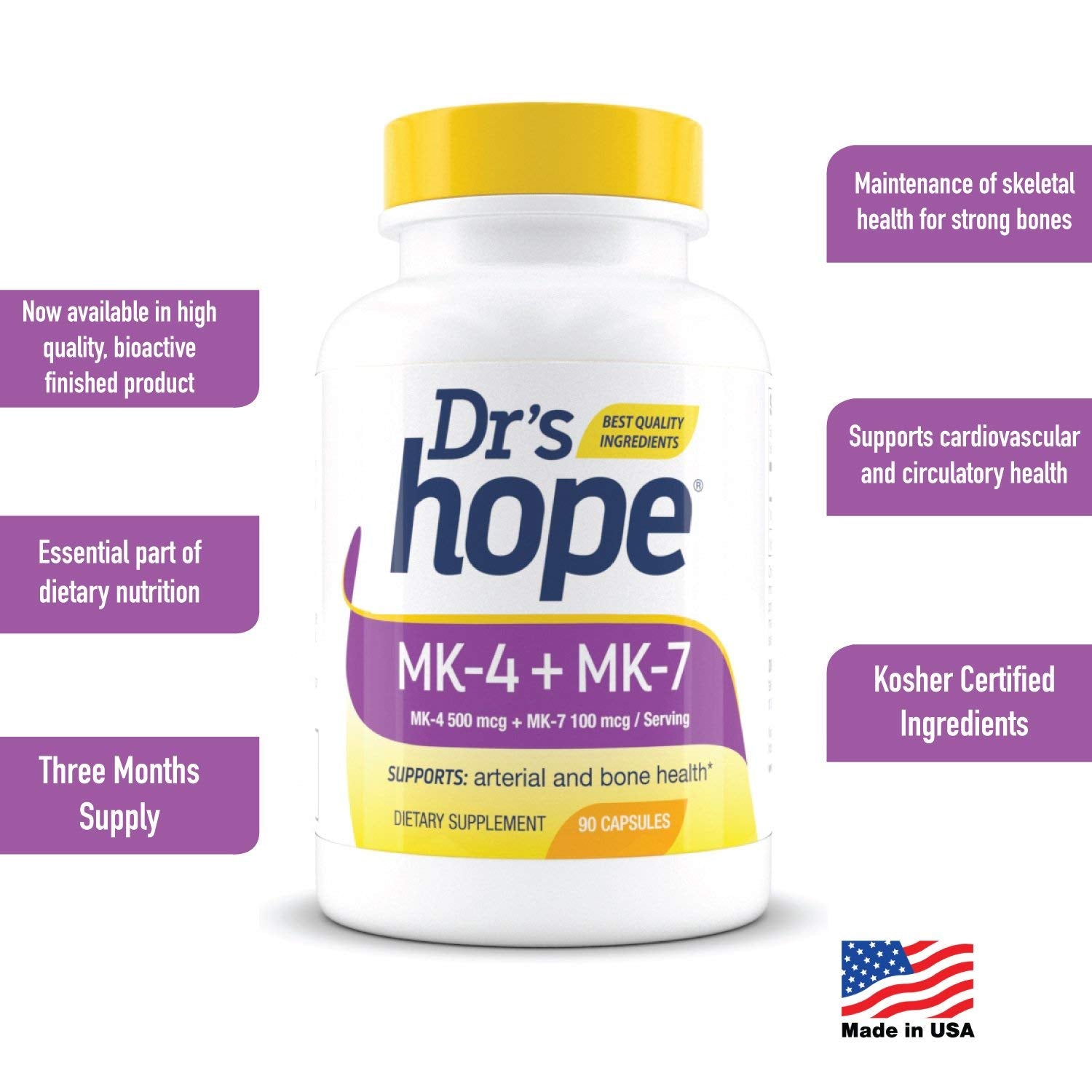 Vitamina K2 MK7 MK4 fuerte de Dr’s Hope para circulación y huesos