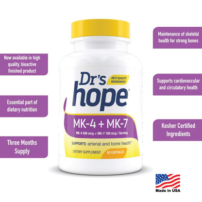 Vitamina K2 MK7 MK4 fuerte de Dr’s Hope para circulación y huesos