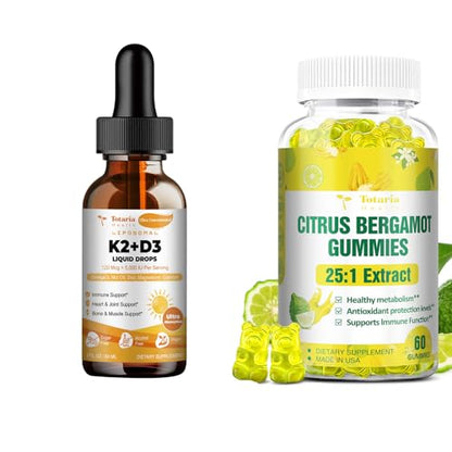 Vitamina liposomal D3 K2 y gomas de bergamota para salud ósea