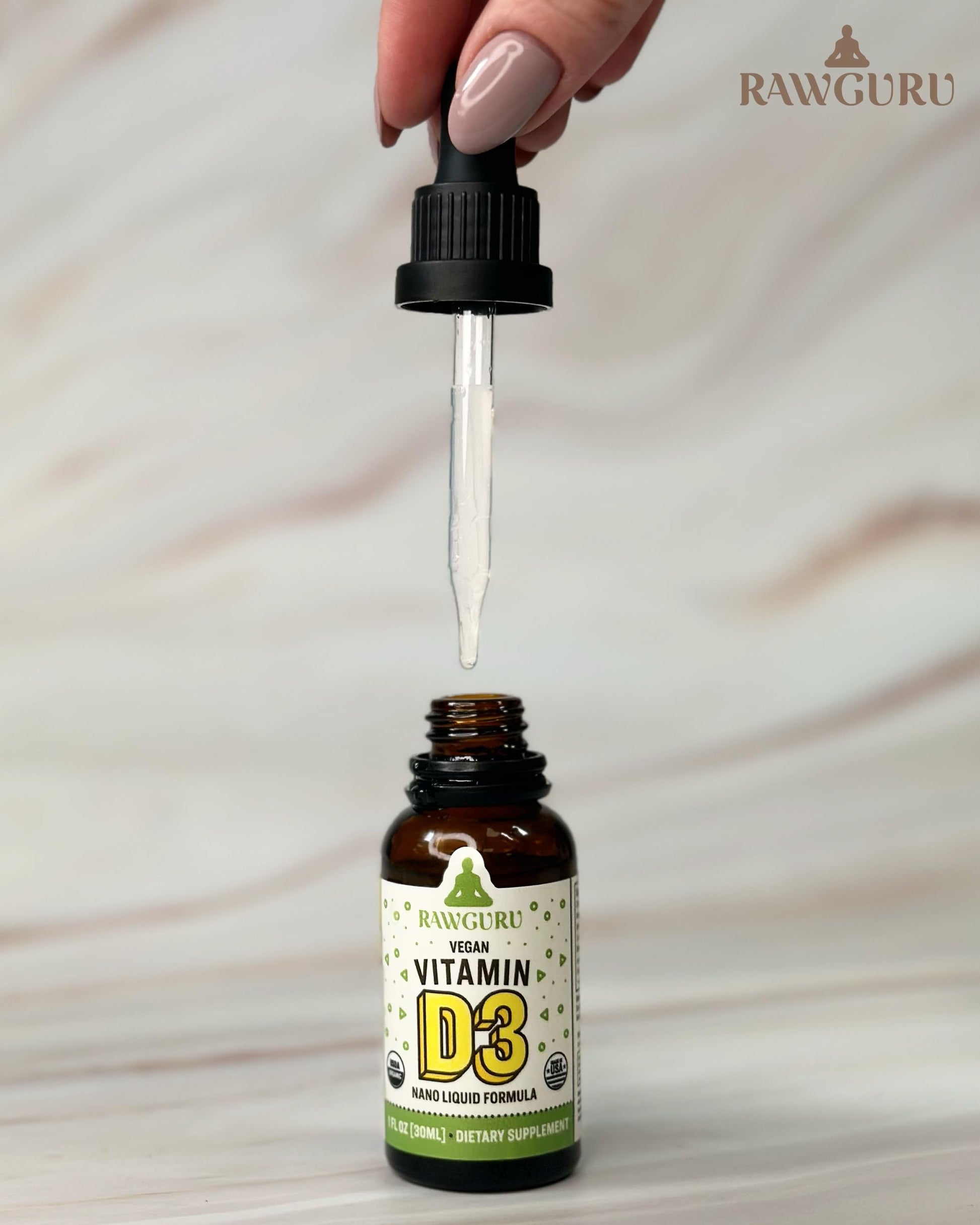 Vitaminas líquidas RawGuru para salud y bienestar diario