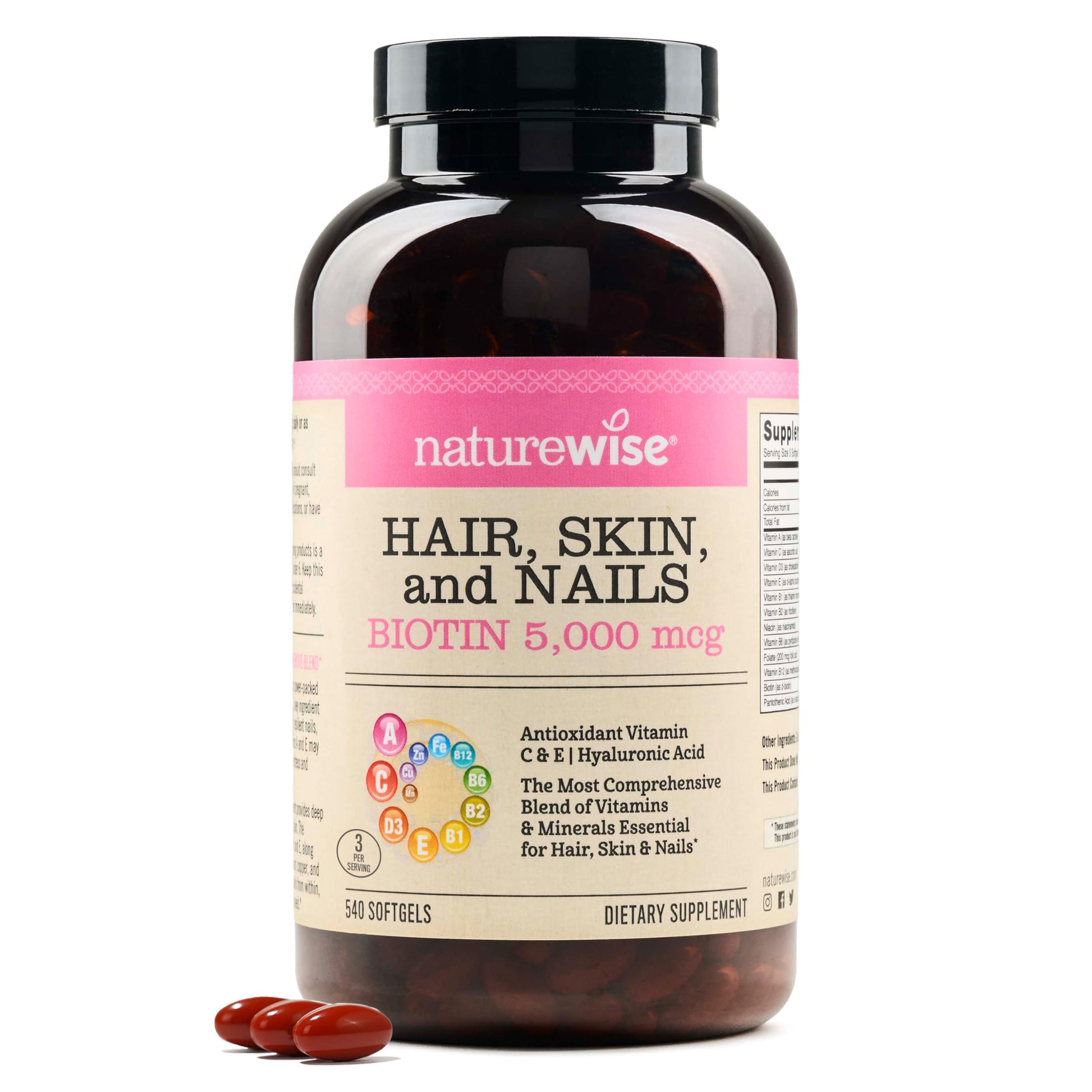 Vitamina NatureWise biotina 5000 mcg frasco frontal