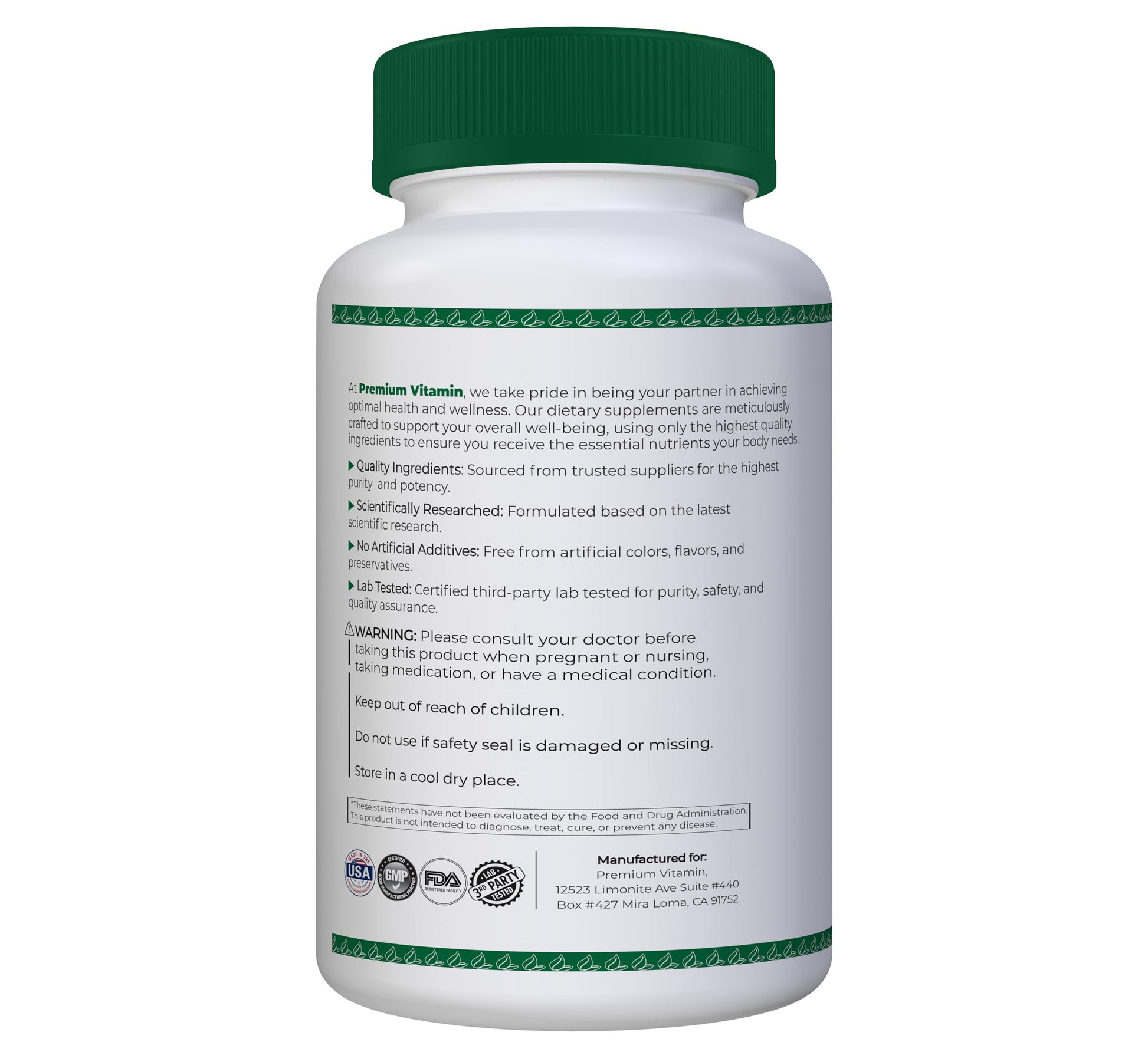 Parte lateral de la botella de Vitamina Premium D3 + K2.