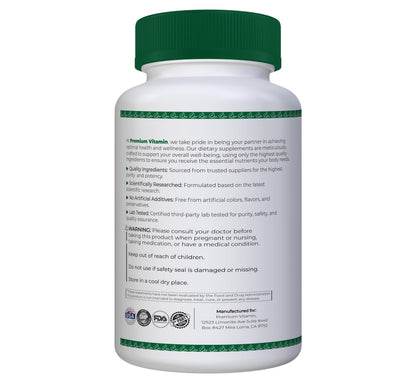 Parte lateral de la botella de Vitamina Premium D3 + K2.