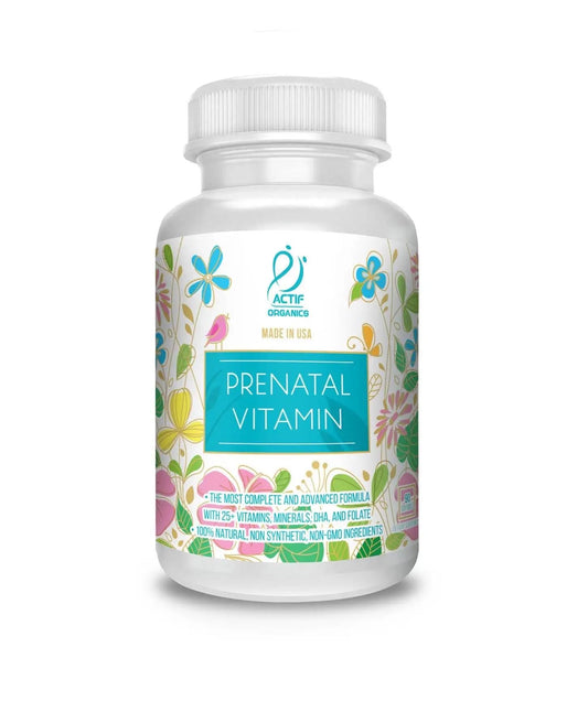 Vitamina prenatal orgánica Actif 90 cápsulas frasco frontal