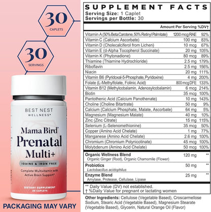 Vitamina prenatal sin yodo ni hierro Best Nest Wellness