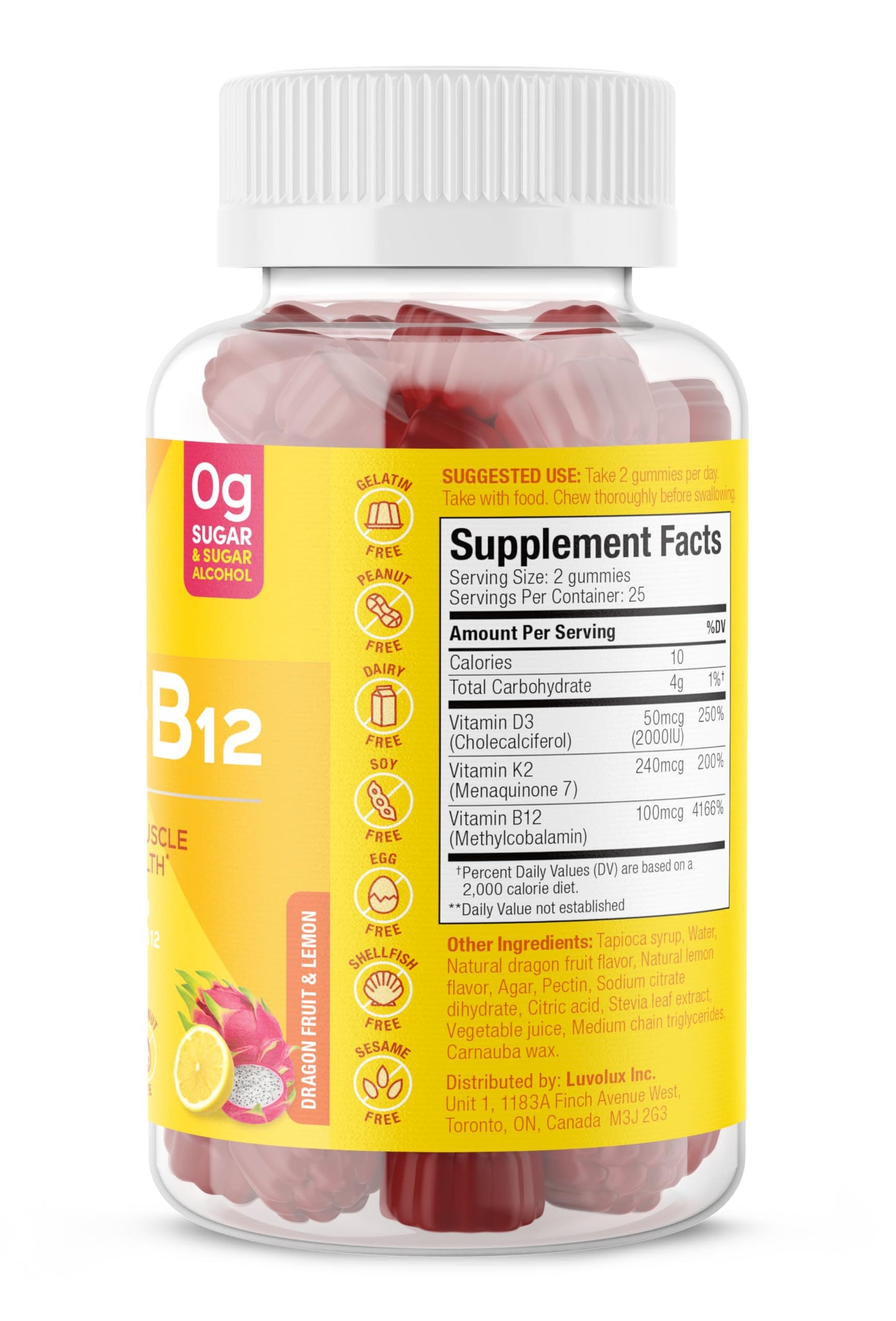 Vitamina SUKU veganos con D3 K2 B12 sin azúcar