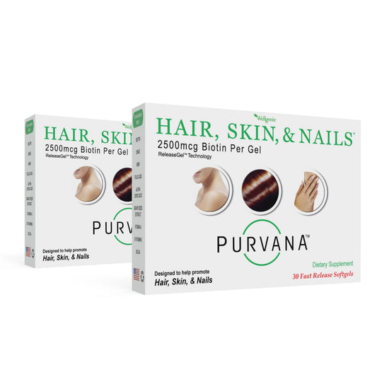Vitamina Wellgenix Purvana para cabello piel y uñas botella frontal