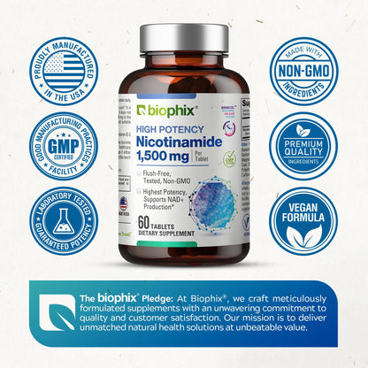 Vitamina B3 nicotinamida biophix máxima potencia sin rubor 60 unidades