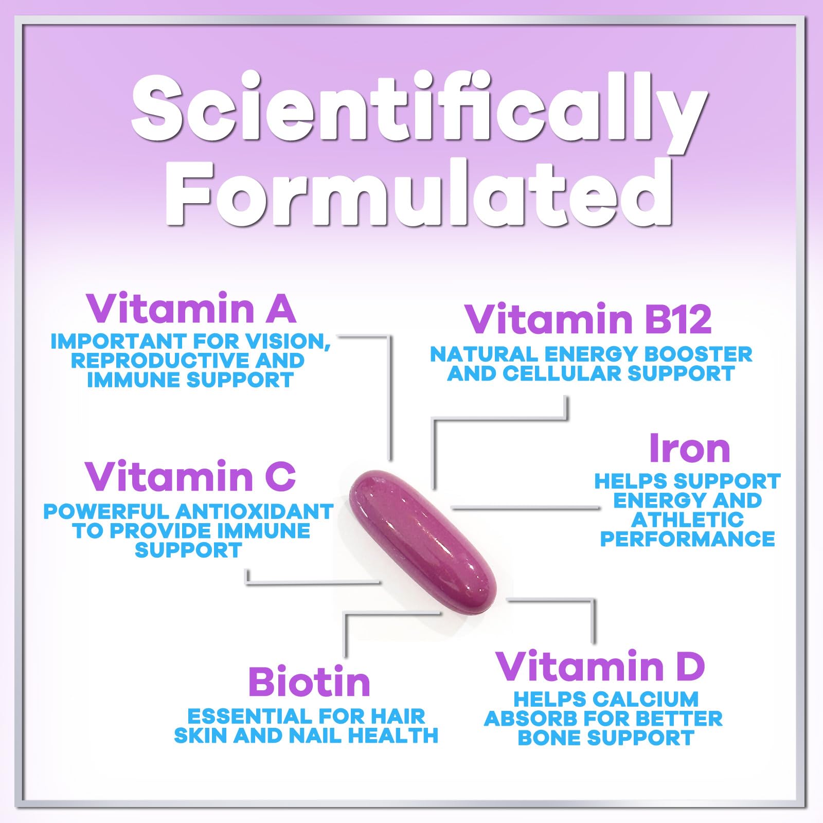Vitaminas A, C, D, E y Zinc en multivitamins para mujeres