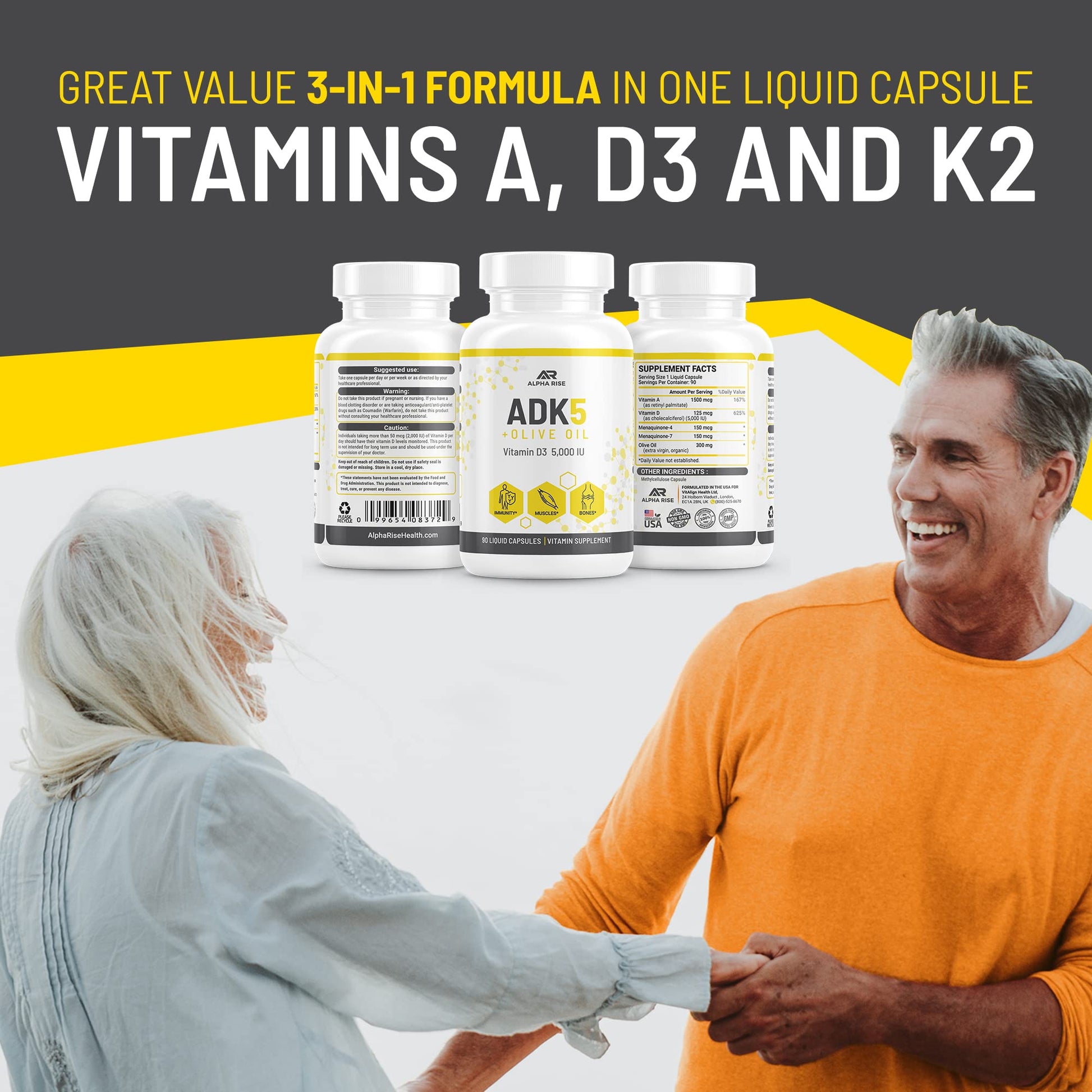 Vitaminas ADK ALPHA RISE soporte para huesos, piel y sistema inmunológico