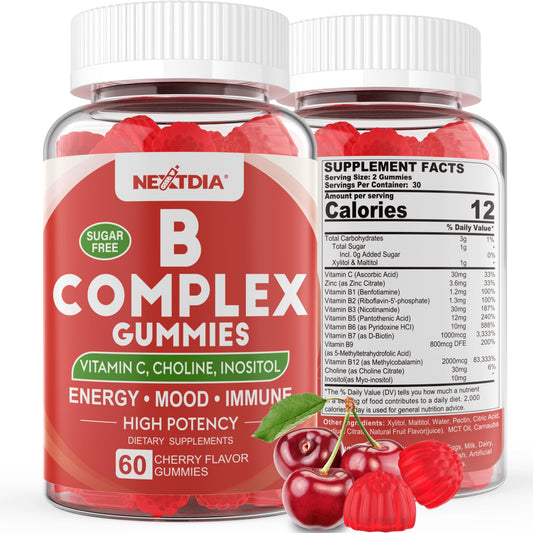 Frasco de Vitaminas B Complejo en Gomitas Veganas sabor cereza