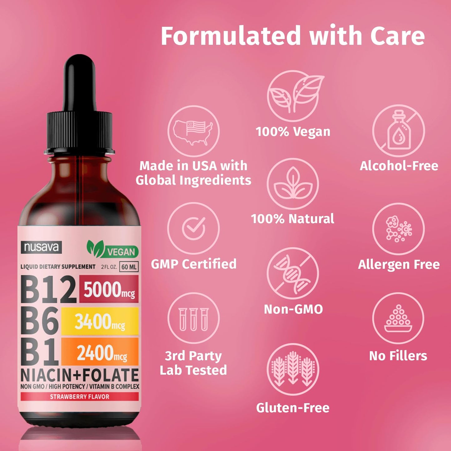 Vitaminas B complejo sublingual líquido NUSAVA sabor fresa