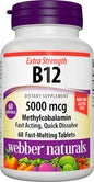 Frasco de vitaminas B12 5000 mcg Webber Naturals 60 tabletas