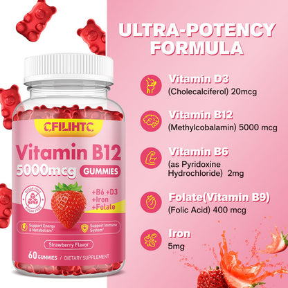 Vitaminas b12 b6 d3 hierro y folato en gomitas