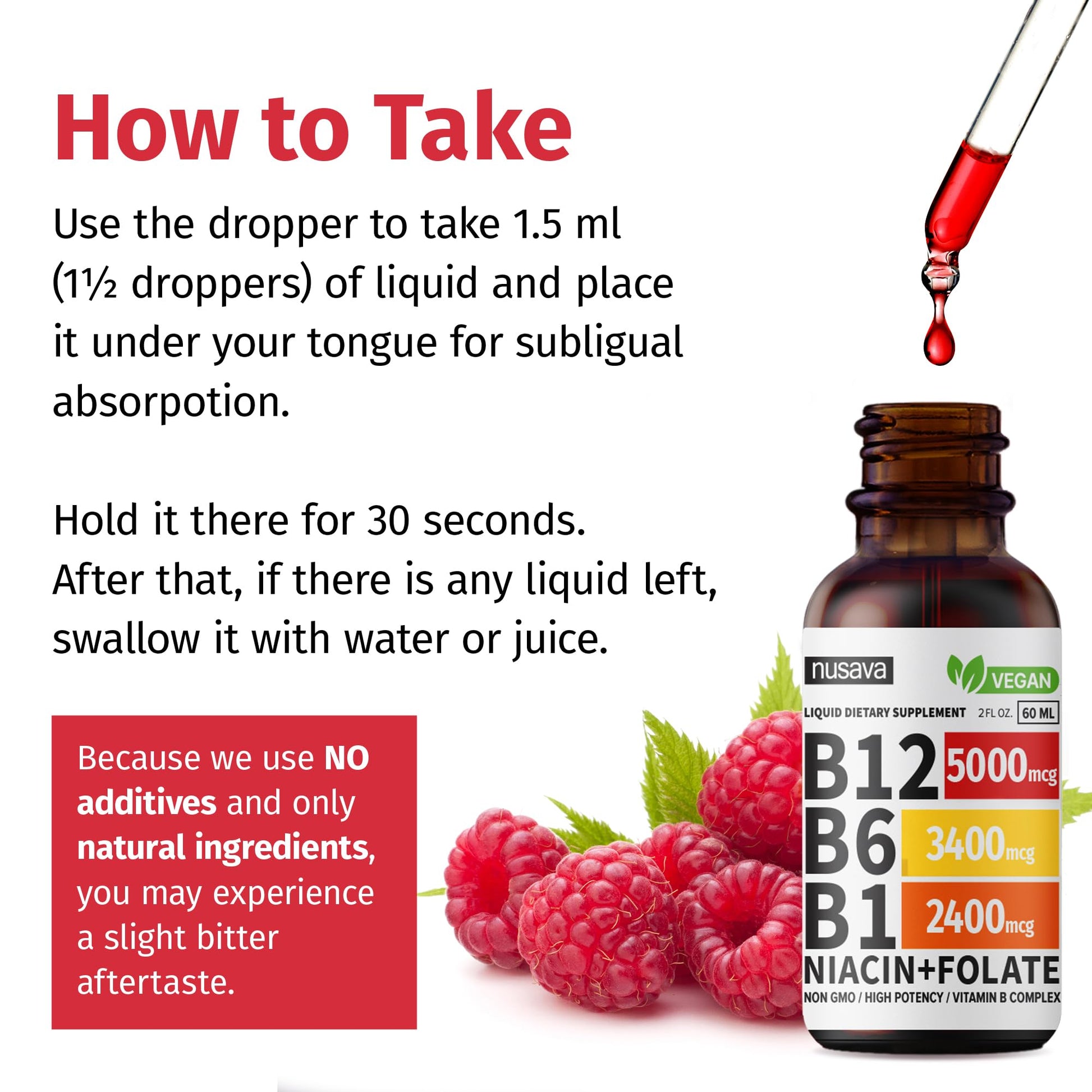 Vitaminas B12 B6 gotas con sabor frambuesa sublinguales