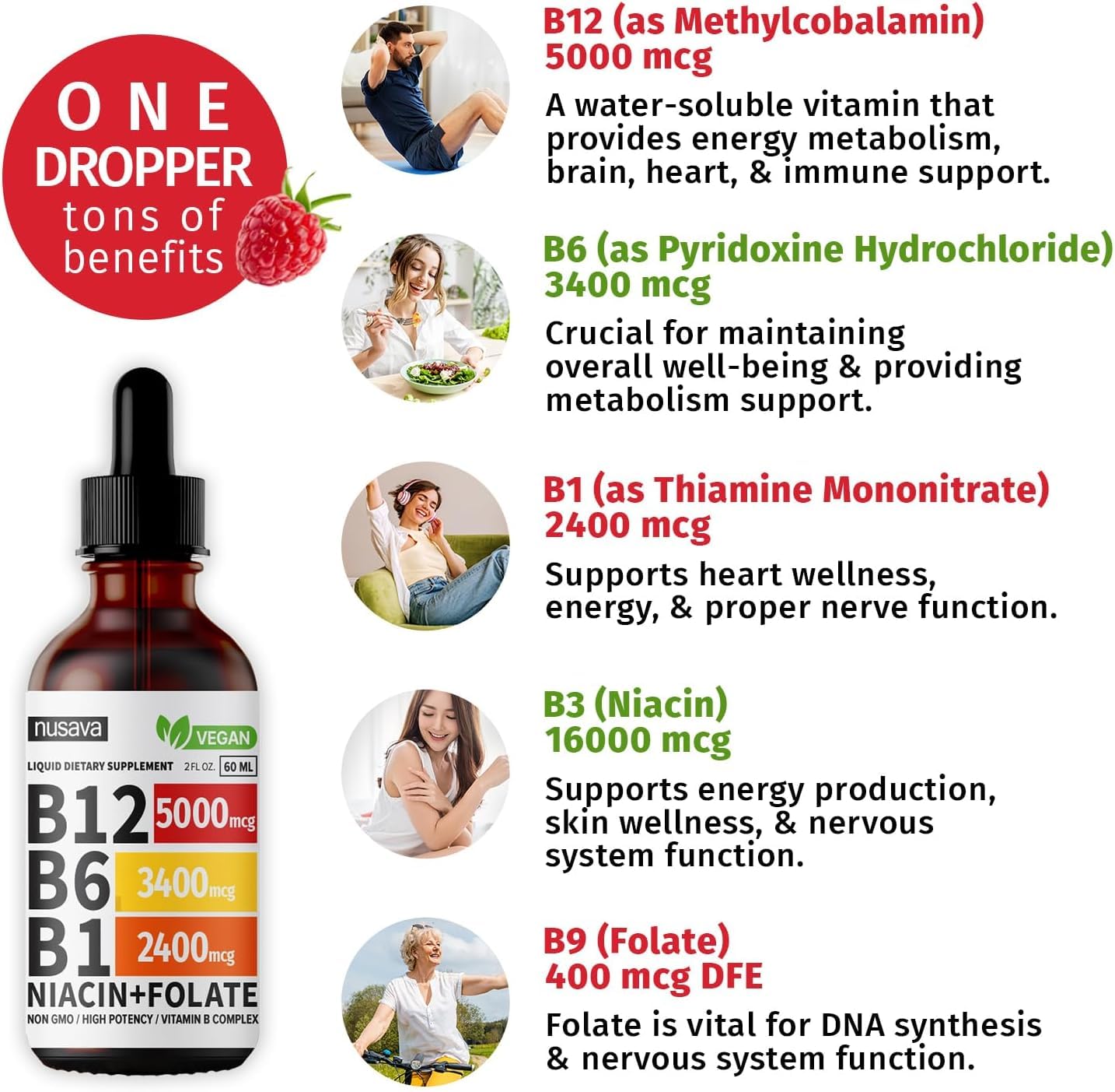 Vitaminas B12 B6 líquidas rápido absorción sublingual