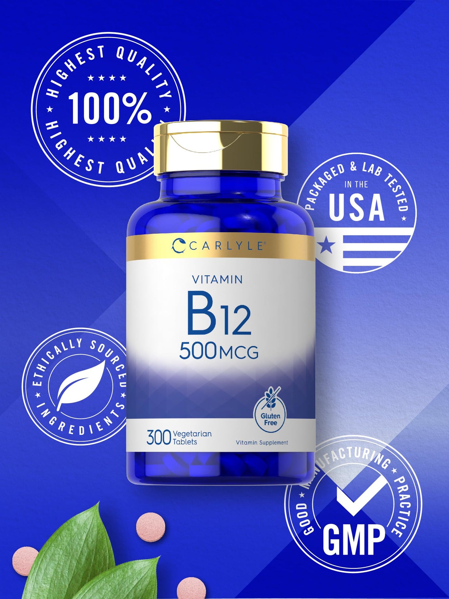 Vitaminas B12 sin gluten 300 tabletas Carlyle