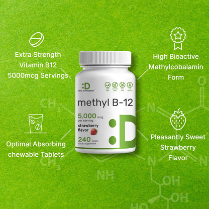 Vitaminas B12 sin gluten y sin GMO con sabor fresa