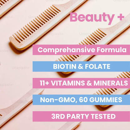 Vitaminas Beauty+ antioxidantes para piel saludable y cabello brillante