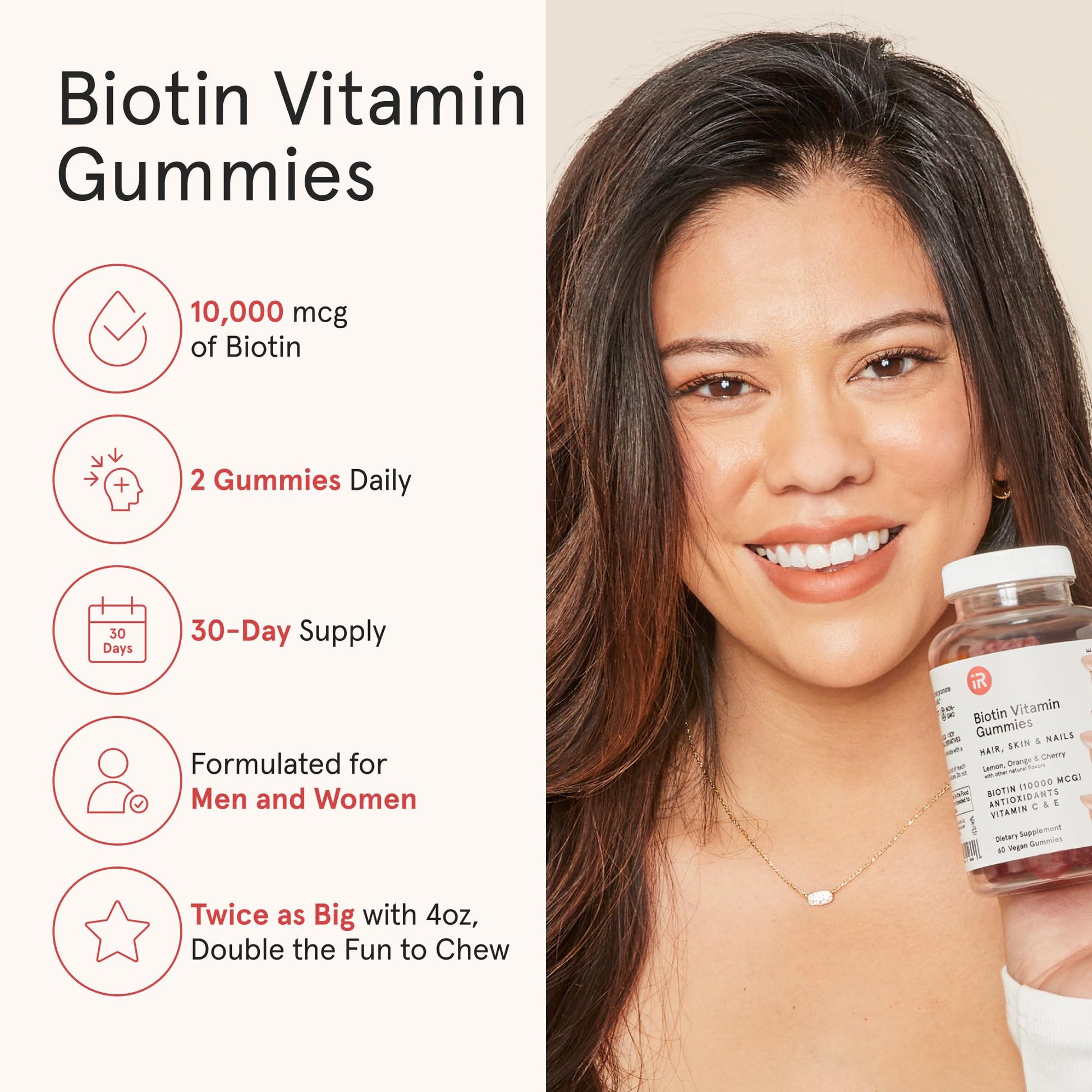 Vitaminas biotina 10000mcg iRestore gomitas para cabello